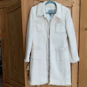 Marvin Richards 🤍White Ivory Cream Tweed Fringe Wool Car Swing Fringe Trim Coat